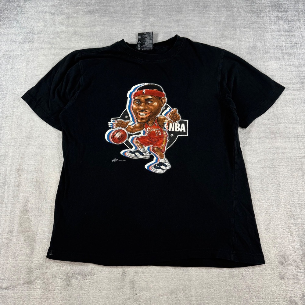 LeBron James Shirt Youth Large Black Vintage Y2K Cavs Caricature 23 NBA